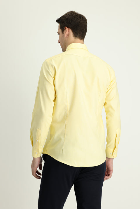 Açık Sarı Uzun Kol Slim Fit Dar Kesim Oxford Pamuk Düğmeli Yaka Gömlek