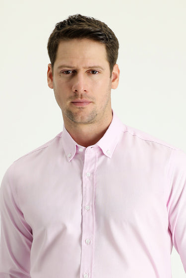 Toz Pembe Uzun Kol Slim Fit Dar Kesim Oxford Pamuk Düğmeli Yaka Gömlek