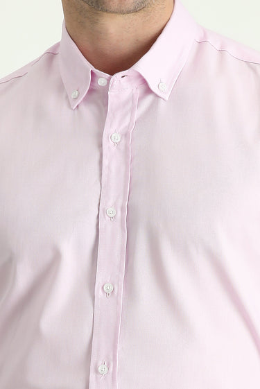 Toz Pembe Uzun Kol Slim Fit Dar Kesim Oxford Pamuk Düğmeli Yaka Gömlek