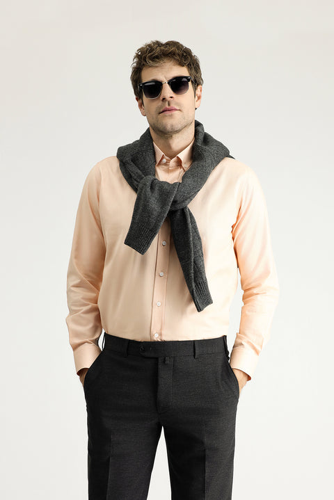 Baby Pink Long Sleeve Slim Fit Narrow Cut Oxford Cotton Button-Down Collar Shirt