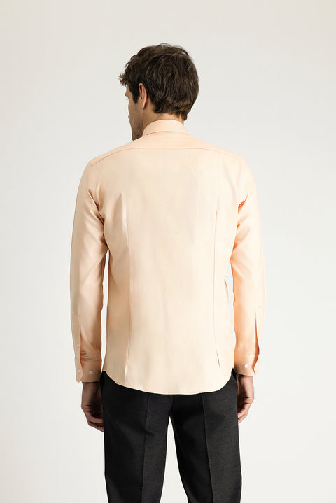 Baby Pink Long Sleeve Slim Fit Narrow Cut Oxford Cotton Button-Down Collar Shirt