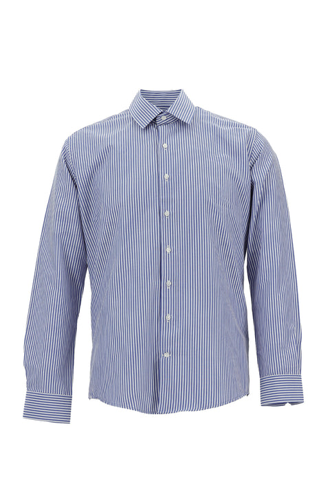 Orta Lacivert Uzun Kol Slim Fit Dar Kesim Klasik Desenli Pamuklu Gömlek