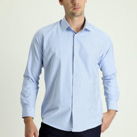 Açık Mavi Uzun Kol Slim Fit Dar Kesim Klasik Desenli Pamuklu Gömlek