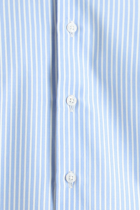 Açık Mavi Uzun Kol Slim Fit Dar Kesim Klasik Desenli Pamuklu Gömlek