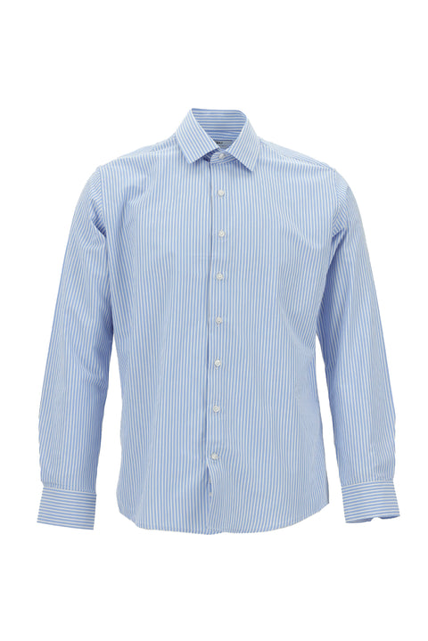 Açık Mavi Uzun Kol Slim Fit Dar Kesim Klasik Desenli Pamuklu Gömlek