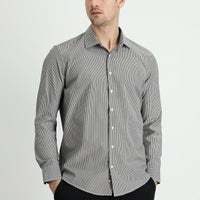 Siyah Uzun Kol Slim Fit Dar Kesim Klasik Çizgili Pamuklu Kolay Ütülenebilir Gömlek