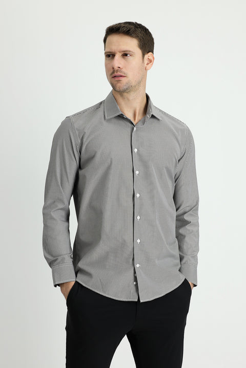 Siyah Uzun Kol Slim Fit Dar Kesim Klasik Çizgili Pamuklu Kolay Ütülenebilir Gömlek
