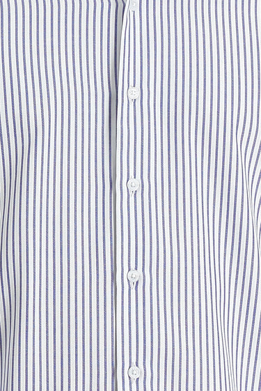 Orta Lacivert Uzun Kol Slim Fit Dar Kesim Çizgili Pamuklu Gömlek