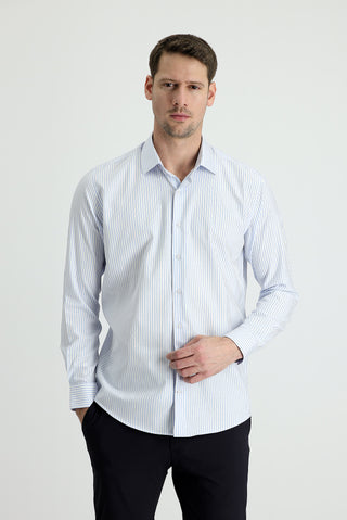 Açık Mavi Uzun Kol Slim Fit Dar Kesim Çizgili Gömlek