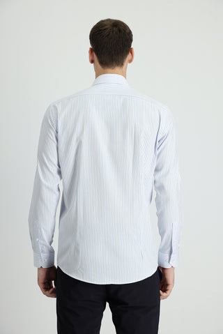  Açık Mavi Uzun Kol Slim Fit Dar Kesim Çizgili Gömlek