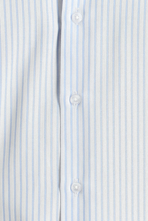 Açık Mavi Uzun Kol Slim Fit Dar Kesim Çizgili Gömlek