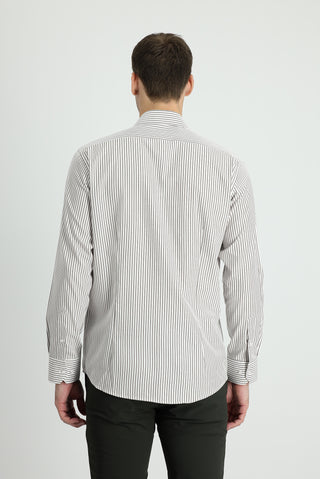  Orta Haki Uzun Kol Slim Fit Dar Kesim Çizgili Gömlek
