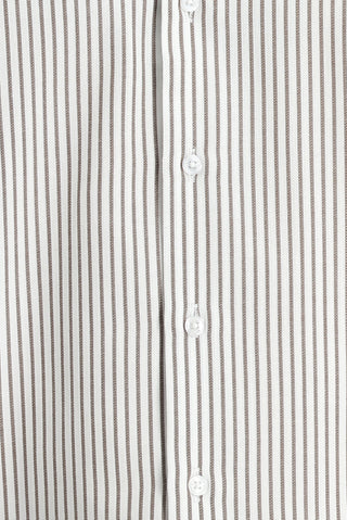  Orta Haki Uzun Kol Slim Fit Dar Kesim Çizgili Gömlek