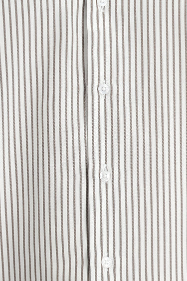 Orta Haki Uzun Kol Slim Fit Dar Kesim Çizgili Gömlek