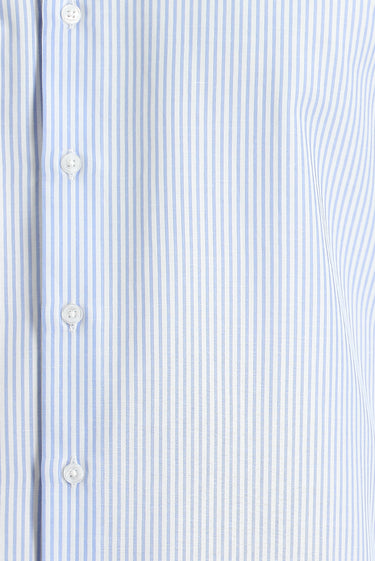 Açık Mavi Uzun Kol Slim Fit Dar Kesim Çizgili Pamuklu Gömlek