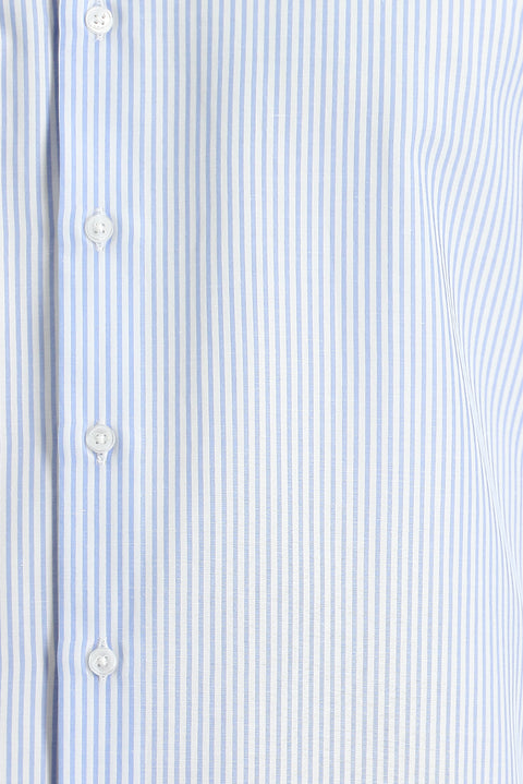Açık Mavi Uzun Kol Slim Fit Dar Kesim Çizgili Pamuklu Gömlek