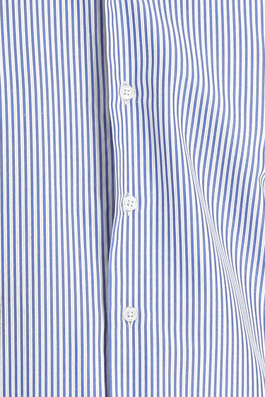 Koyu Mavi  Uzun Kol Slim Fit Dar Kesim Çizgili Pamuklu Gömlek
