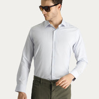 Orta Gri Uzun Kol Slim Fit Dar Kesim Klasik Çizgili Pamuklu Kolay Ütülenebilir Gömlek
