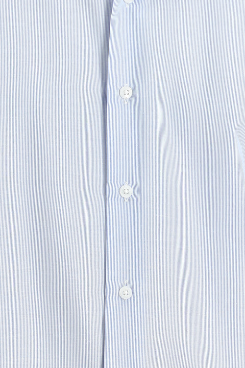 Açık Mavi Uzun Kol Slim Fit Dar Kesim Klasik Çizgili Pamuklu Kolay Ütülenebilir Gömlek