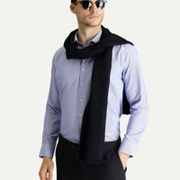 Koyu Mavi  Uzun Kol Slim Fit Dar Kesim Klasik Çizgili Pamuklu Kolay Ütülenebilir Gömlek