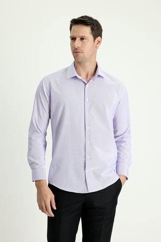  Lila Uzun Kol Slim Fit Dar Kesim Klasik Çizgili Pamuklu Kolay Ütülenebilir Gömlek