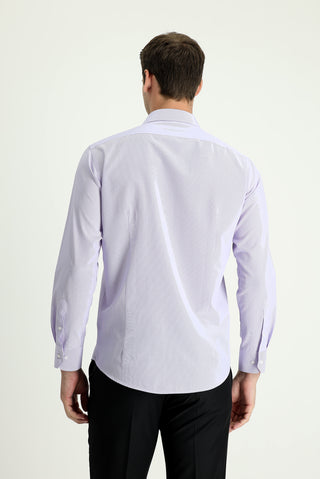  Lila Uzun Kol Slim Fit Dar Kesim Klasik Çizgili Pamuklu Kolay Ütülenebilir Gömlek