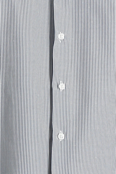 Orta Lacivert Uzun Kol Slim Fit Dar Kesim Çizgili Pamuklu Kolay Ütülenebilir Gömlek