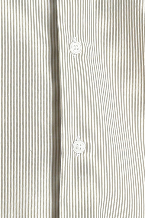 Orta Bej Uzun Kol Slim Fit Dar Kesim Çizgili Pamuklu Kolay Ütülenebilir Gömlek