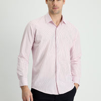 Toz Pembe Uzun Kol Slim Fit Dar Kesim Çizgili Pamuklu Kolay Ütülenebilir Gömlek