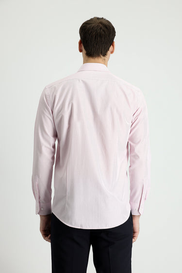  Toz Pembe Uzun Kol Slim Fit Dar Kesim Çizgili Pamuklu Kolay Ütülenebilir Gömlek