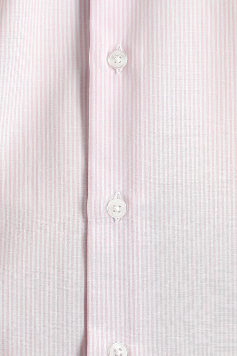 Toz Pembe Uzun Kol Slim Fit Dar Kesim Çizgili Pamuklu Kolay Ütülenebilir Gömlek