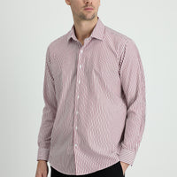 Açık Bordo Uzun Kol Çizgili Slim Fit Dar Kesim Pamuklu Gömlek