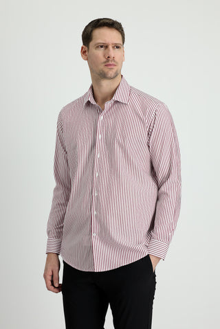  Açık Bordo Uzun Kol Çizgili Slim Fit Dar Kesim Pamuklu Gömlek