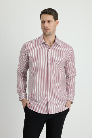  Açık Bordo Uzun Kol Çizgili Slim Fit Dar Kesim Pamuklu Gömlek