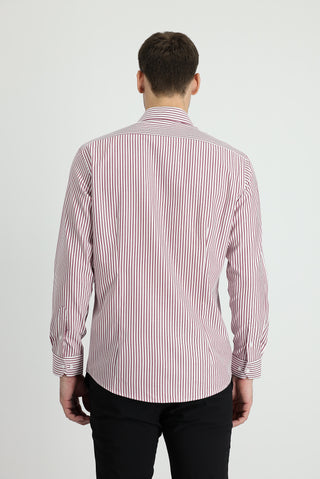  Açık Bordo Uzun Kol Çizgili Slim Fit Dar Kesim Pamuklu Gömlek