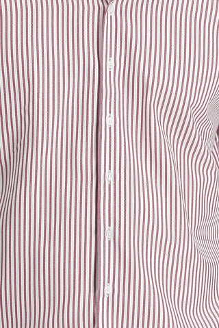  Açık Bordo Uzun Kol Çizgili Slim Fit Dar Kesim Pamuklu Gömlek