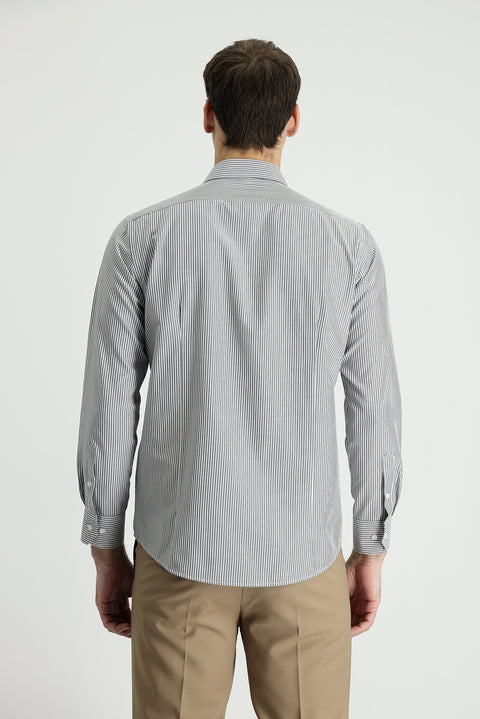 Siyah Uzun Kol Slim Fit Dar Kesim Çizgili Pamuklu Kolay Ütülenebilir Gömlek