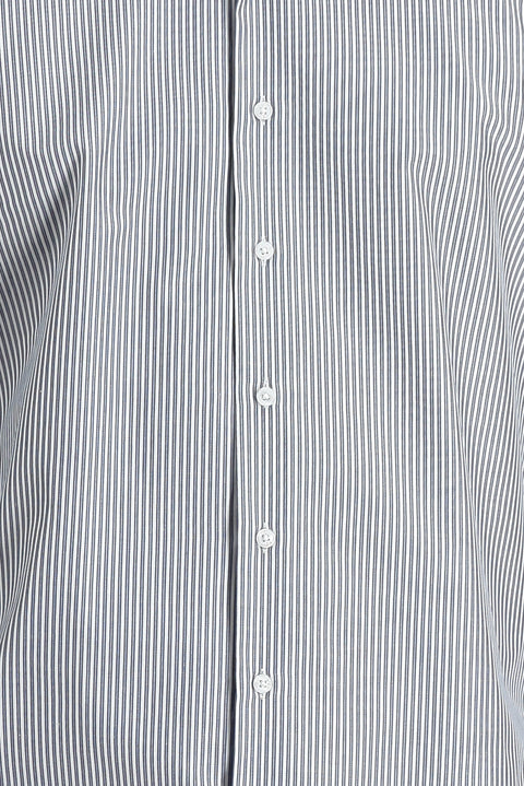 Orta Lacivert Uzun Kol Slim Fit Dar Kesim Çizgili Pamuklu Kolay Ütülenebilir Gömlek