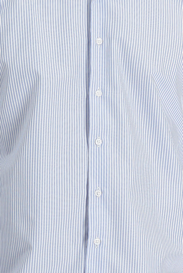 Açık Mavi Uzun Kol Slim Fit Dar Kesim Çizgili Pamuklu Kolay Ütülenebilir Gömlek