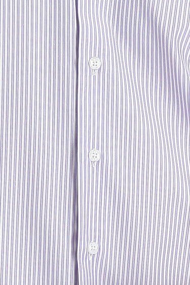 Lila Uzun Kol Slim Fit Dar Kesim Çizgili Kolay Ütülenebilir Gömlek