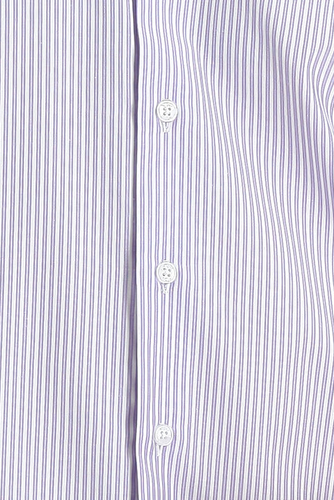 Lila Uzun Kol Slim Fit Dar Kesim Çizgili Pamuklu Kolay Ütülenebilir Gömlek
