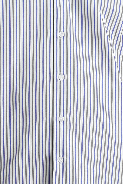 Orta Haki Uzun Kol Slim Fit Dar Kesim Çizgili Gömlek