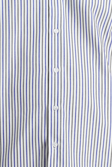 Orta Haki Uzun Kol Slim Fit Dar Kesim Çizgili Gömlek