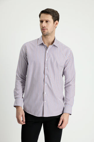  Koyu Bordo Uzun Kol Slim Fit Dar Kesim Çizgili Gömlek