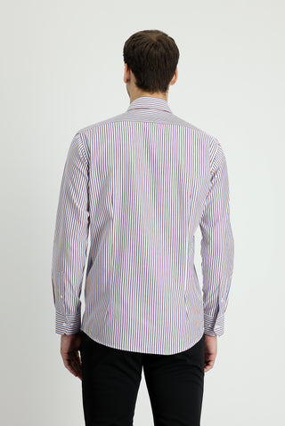  Koyu Bordo Uzun Kol Slim Fit Dar Kesim Çizgili Gömlek