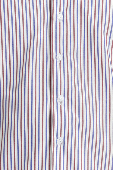  Koyu Bordo Uzun Kol Slim Fit Dar Kesim Çizgili Pamuklu Gömlek