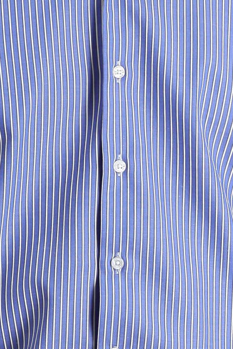 Koyu Mavi  Uzun Kol Slim Fit Dar Kesim Çizgili Gömlek