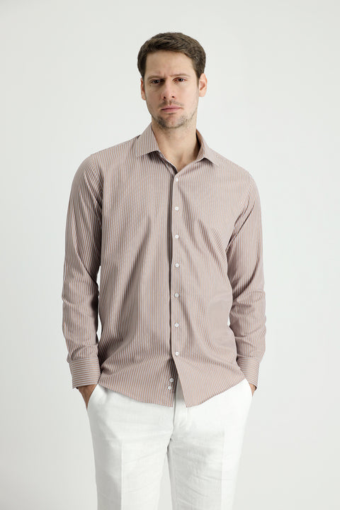 Orta Vizon Uzun Kol Slim Fit Dar Kesim Çizgili Gömlek