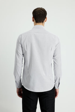  Orta Gri Uzun Kol Slim Fit Dar Kesim Çizgili Pamuklu Gömlek