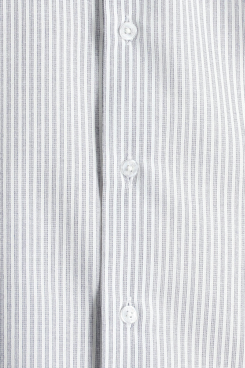 Orta Gri Uzun Kol Slim Fit Dar Kesim Çizgili Pamuklu Gömlek